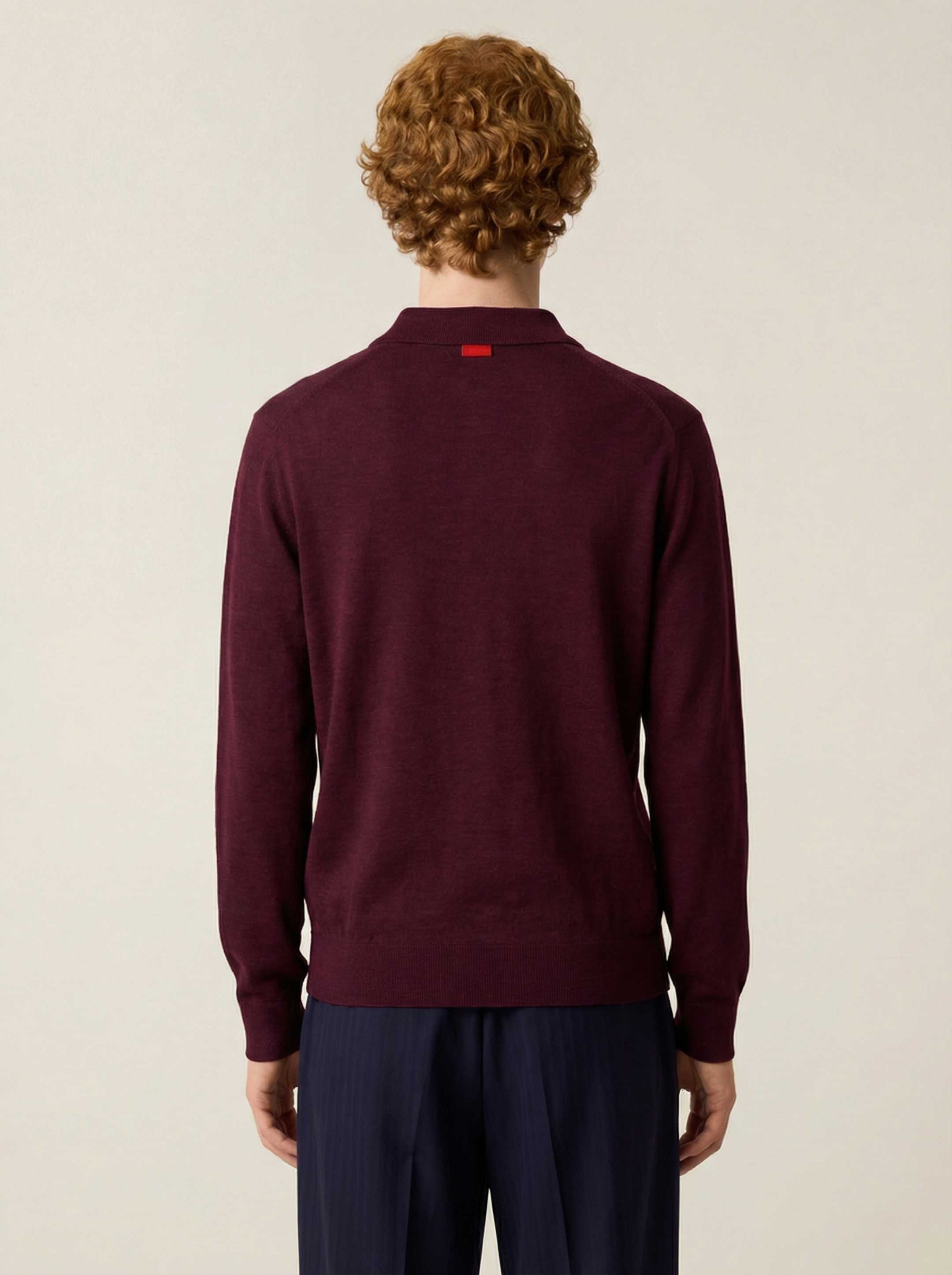 The Everyday Long Sleeve Polo Shirt - Konini Burgundy - Image 3
