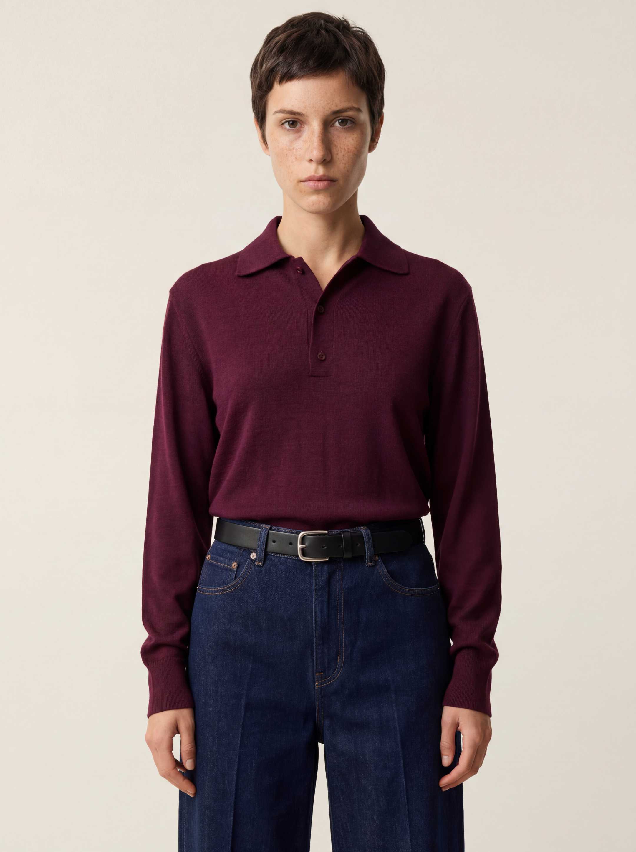 The Everyday Long Sleeve Polo Shirt - Konini Burgundy - Image 4