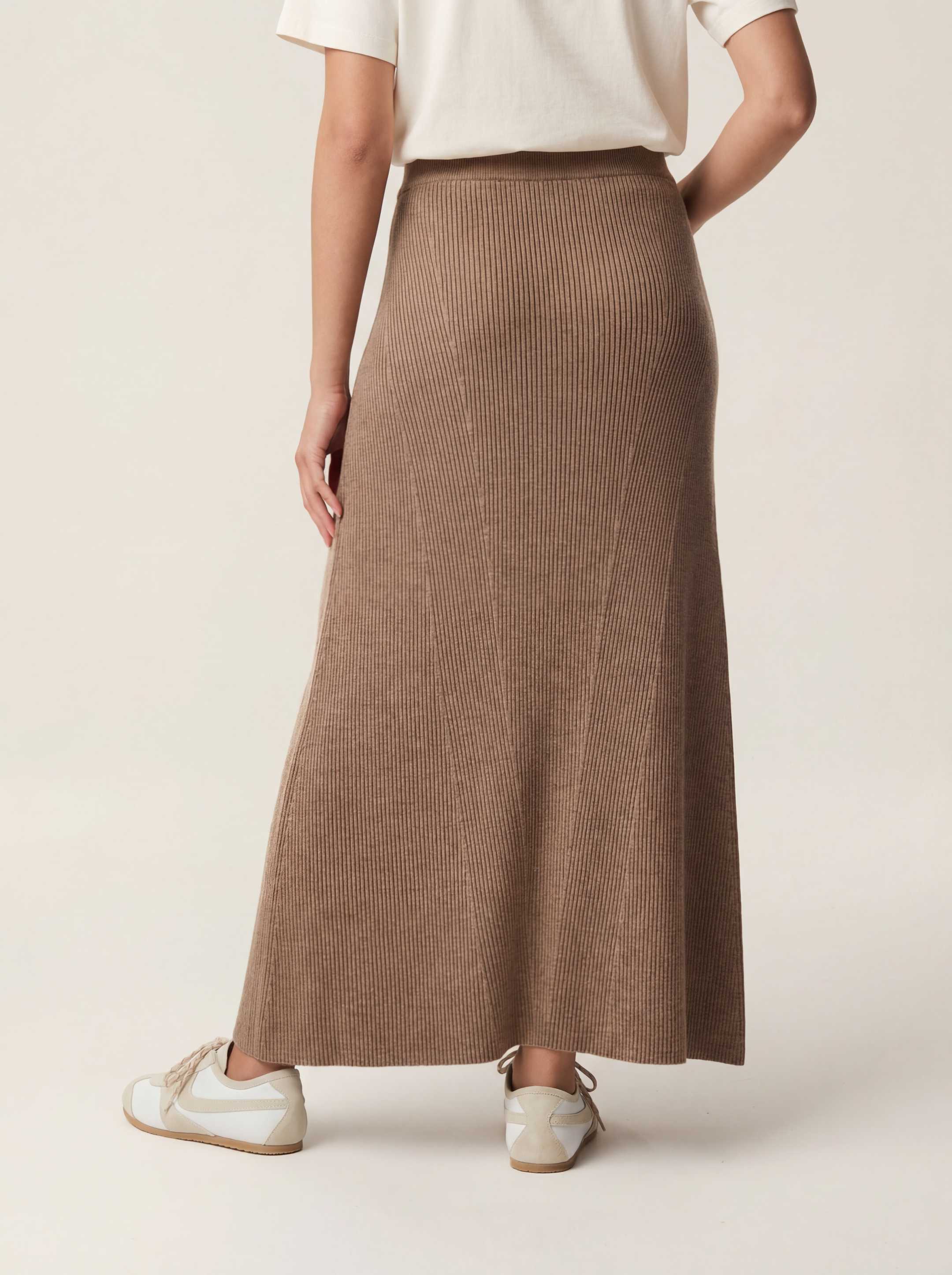 The Ribbed Knitted Skirt - Fawn Brown - Image 3