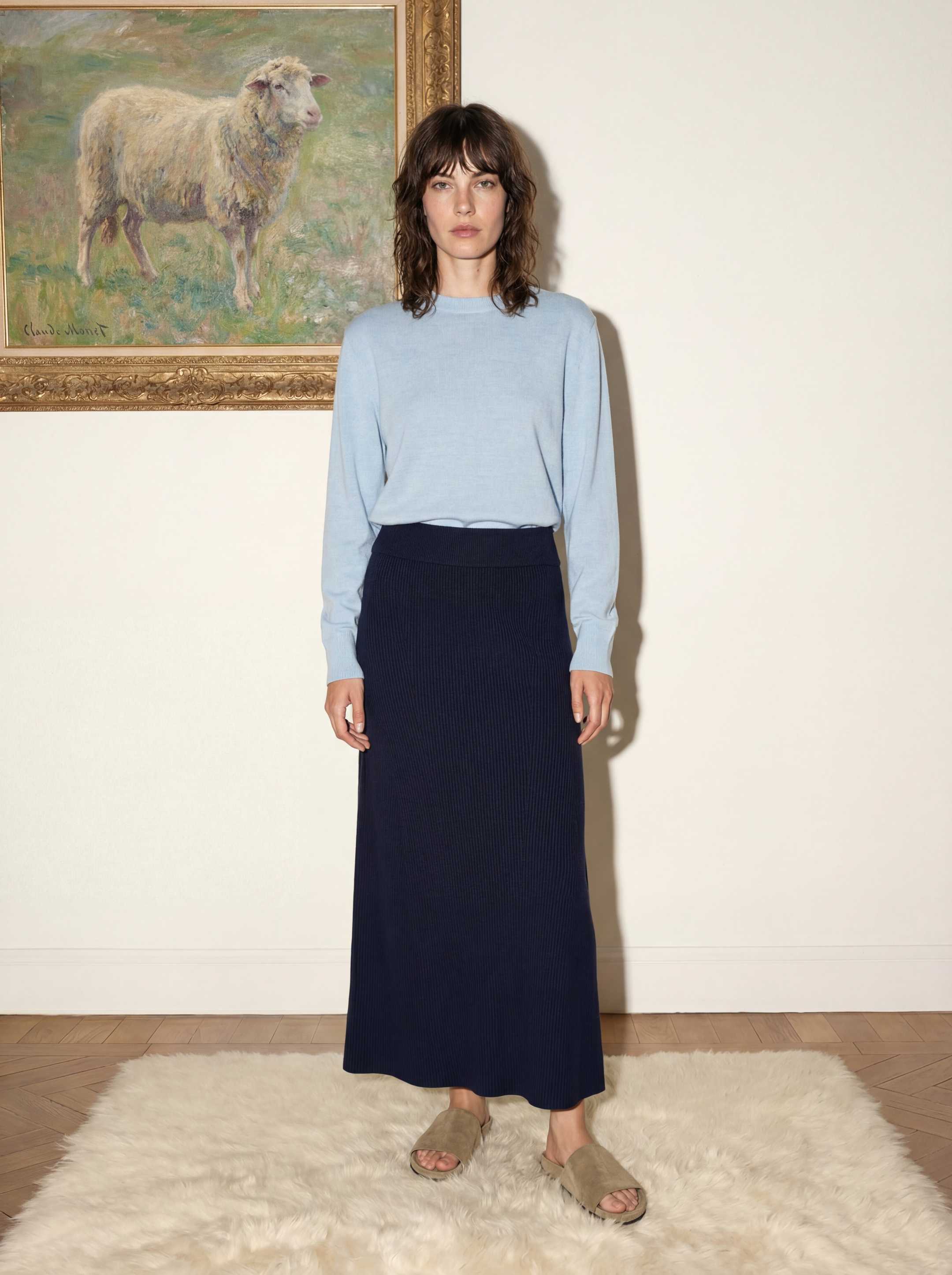 The Ribbed Knitted Skirt - Pacific Blue - Image 4